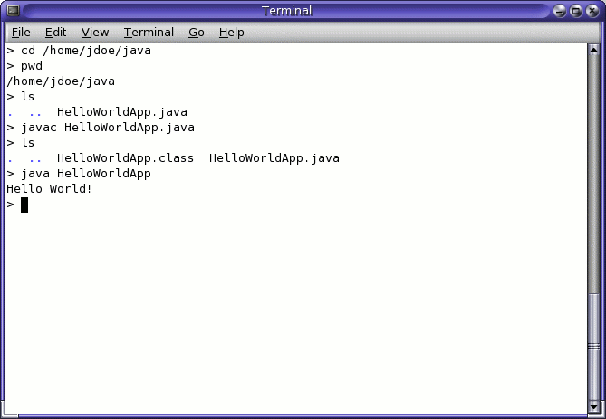 The output prints "Hello World!" to the screen.
